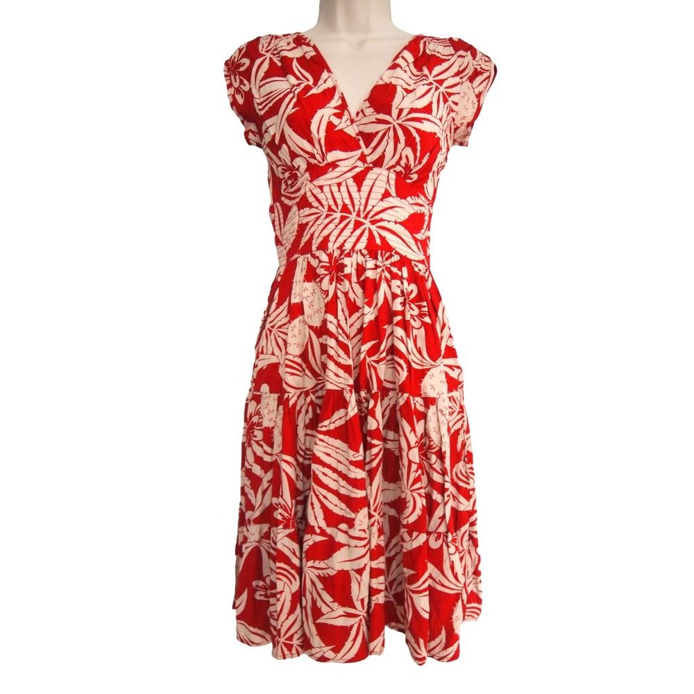 Trashy Diva Womens Bonita Dress in Cactus Rouge 0 Red Retro Ruffle Cinched Waist